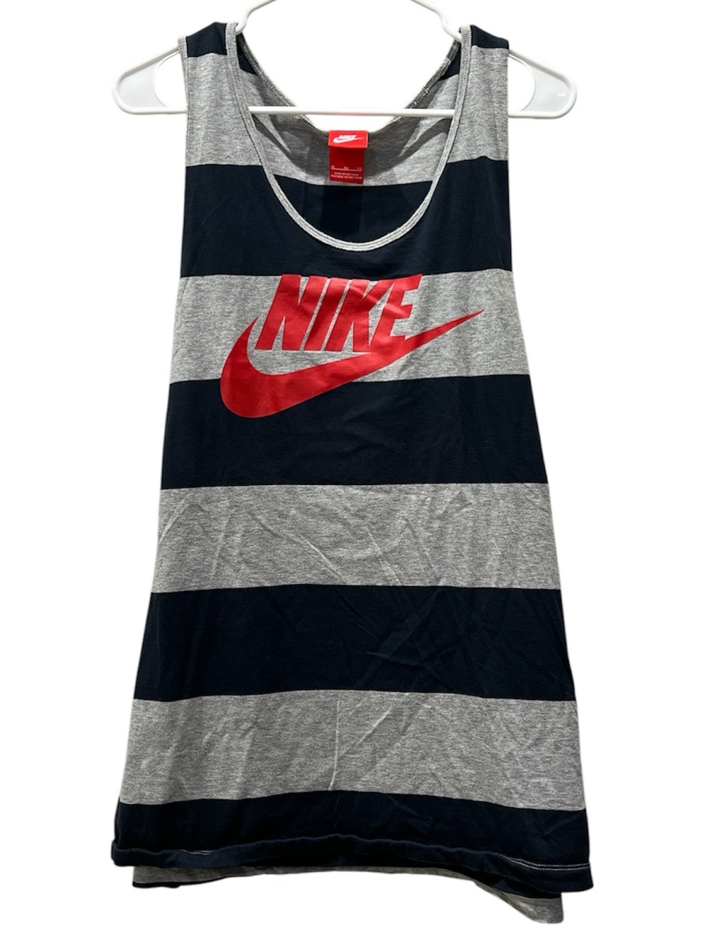Nike Navy Blue and Gray Striped Tank with Red Logo 100% Cotton